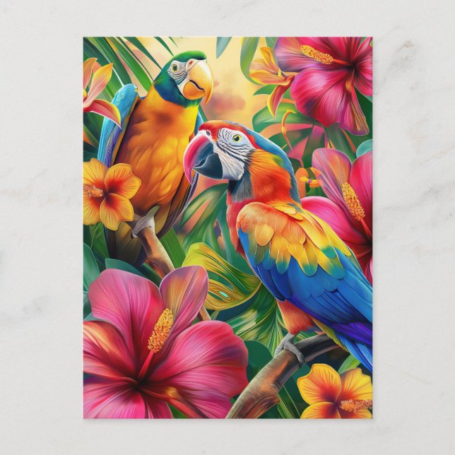 Tropical Bird and Flowers Postcard (Front)