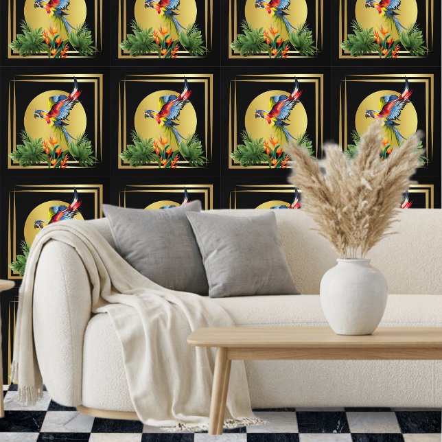 Tropical Bird Flower Black Gold Wallpaper (Creator Uploaded)