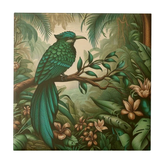 Tropical Bird in Lush Green Jungle 2 Tile (Front)