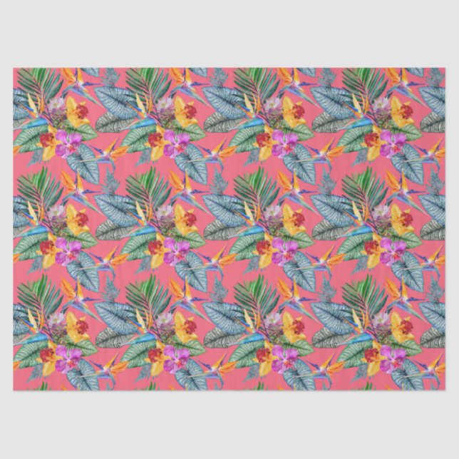 Tropical Bird Of Paradise And Orchid Spring Garden Tissue Paper (Front)