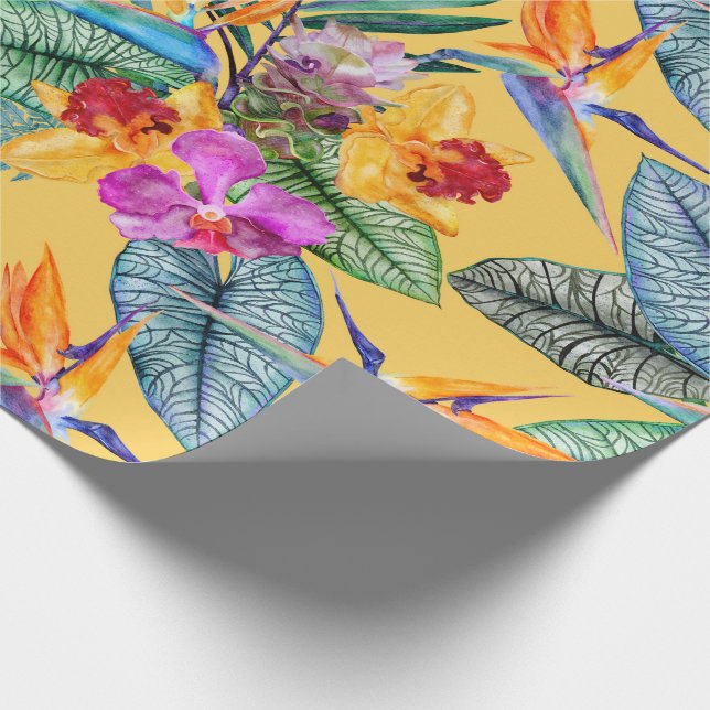Tropical Bird Of Paradise And Orchid Summer Garden Wrapping Paper (Corner)