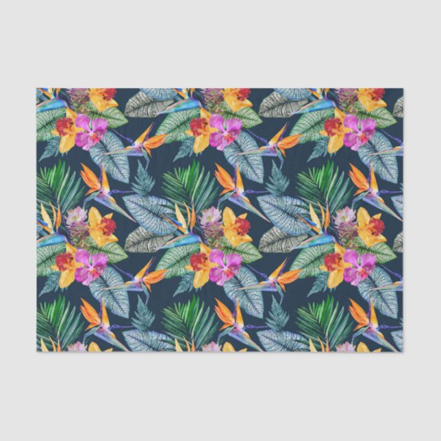 Tropical Bird Of Paradise And Orchid Tissue Paper (Front)