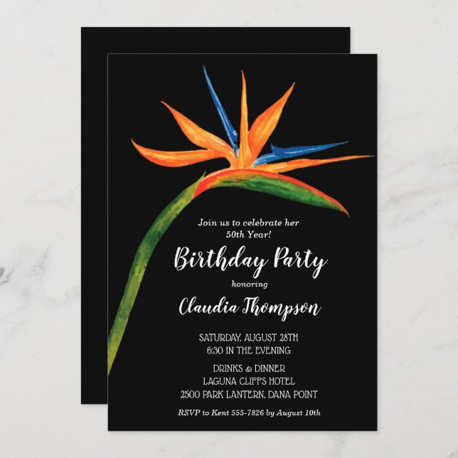 Tropical Bird of Paradise Birthday Invitations (Front/Back)