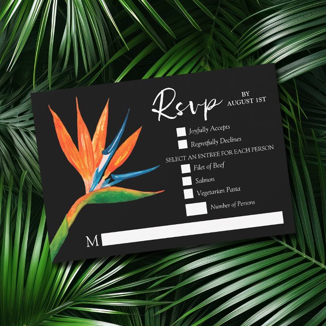 Tropical Bird of Paradise Botanical Wedding RSVP Card (Tropical Bird of Paradise RSVP Cards)