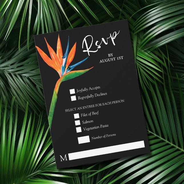 Tropical Bird of Paradise Botanical Wedding RSVP Card (Creator Uploaded)