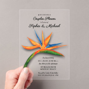 Tropical Bird of Paradise Couples Bridal Shower Acrylic Invitations