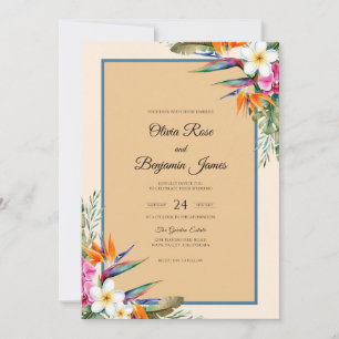 Tropical Bird Of Paradise Eucalyptus Wedding Invitation