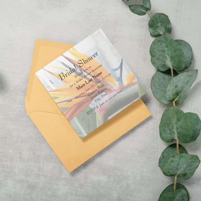 Tropical Bird of Paradise Floral Bridal Shower Invitation (In Situ)