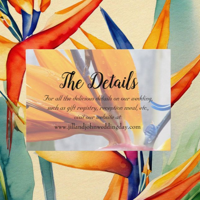 Tropical Bird of Paradise Floral Wedding Details Enclosure Card (In Situ Tropical)