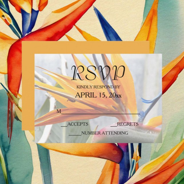 Tropical Bird of Paradise Floral Wedding RSVP Card (In Situ Wedding)