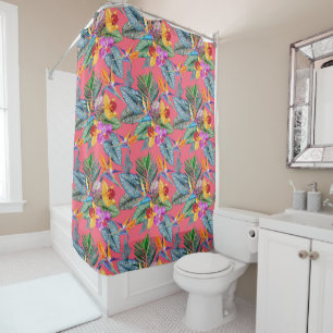 Tropical Bird Of Paradise & Orchid Spring Garden Shower Curtain