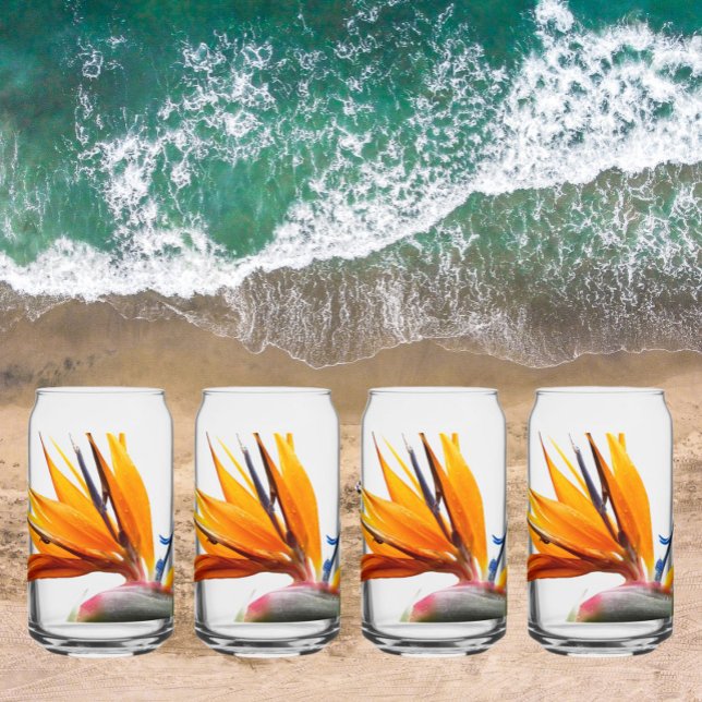 Tropical Bird of Paradise Plant Bloom Floral Can Glass (In Situ Beach)