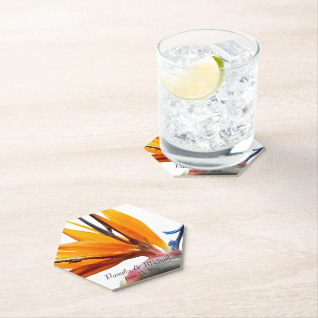 Tropical Bird of Paradise Plant Floral Wedding Paper Coaster (Insitu)