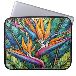 Tropical Bird of Paradise Stained glass art Laptop Sleeve