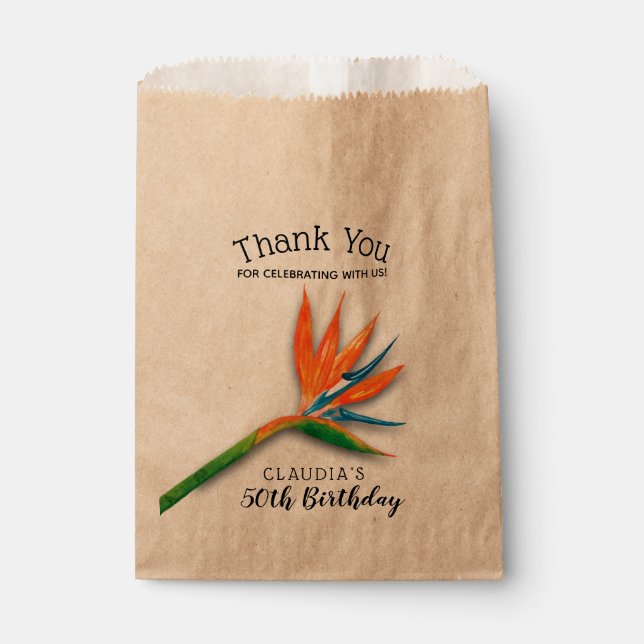 Tropical Bird of Paradise Watercolor Floral Favour Bags (Front)