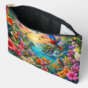 Tropical Birds Accessory Pouch   Colorful Floral P