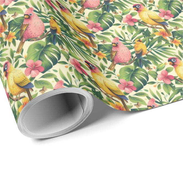 Tropical Birds and Flowers Gift Wrapping Paper (Roll Corner)
