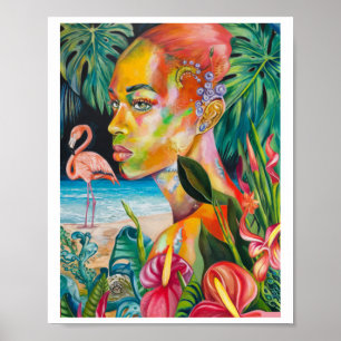 Tropical Birds And Flowers - Orange Bliss Sticker Poster