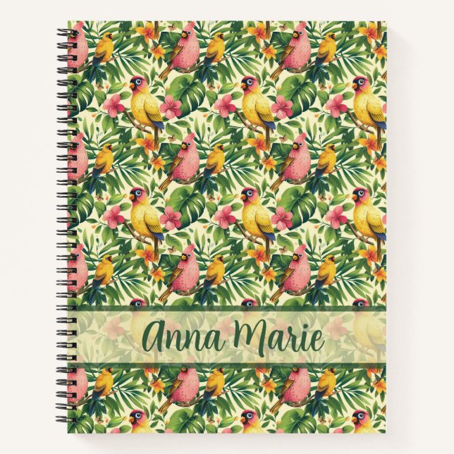 Tropical Birds and Flowers Spiral Notebook (Front)