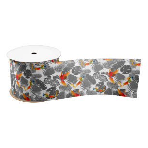 Tropical birds and leaves pattern satin ribbon