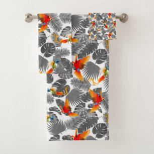 tropical birds bath towel set