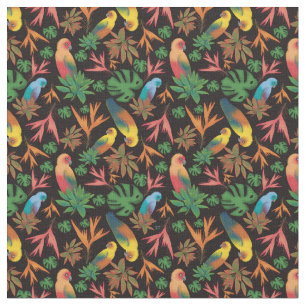 Tropical Birds Black Floral Pattern Fabric