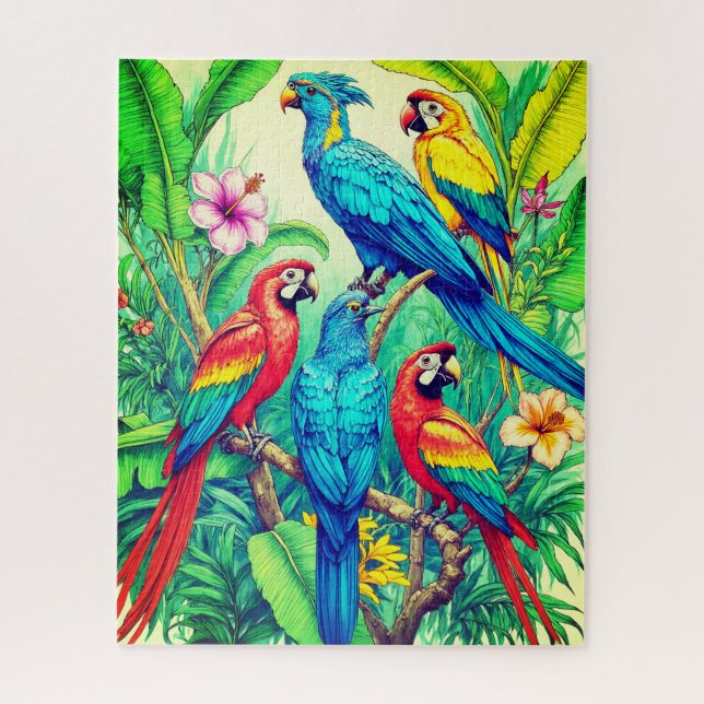 Tropical Birds Botanical Illustration Jigsaw Puzzle (Vertical)