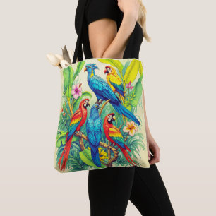 Tropical Birds Botanical Illustration Tote Bag