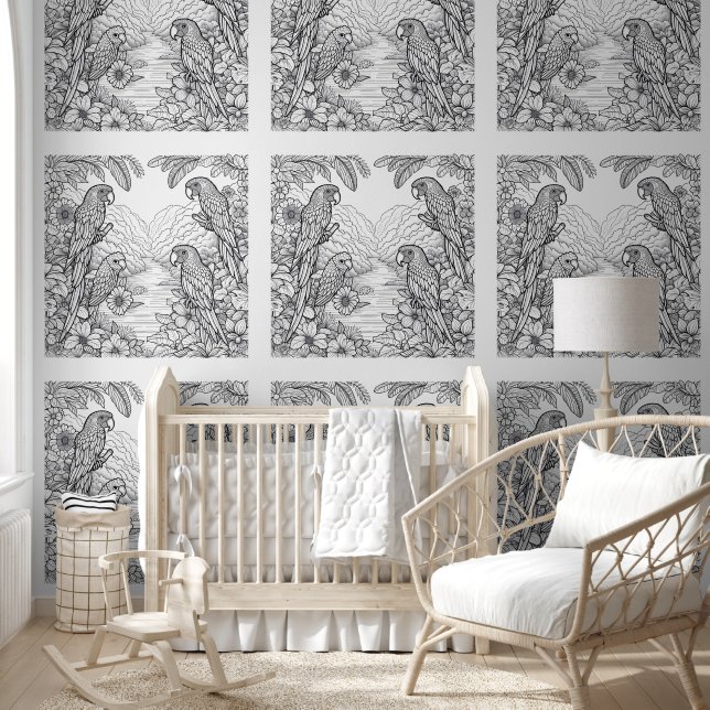 Tropical Birds Colouring Wallpaper (Kids)
