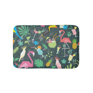 Tropical Birds Drinks: Vibrant Seamless. Bath Mat