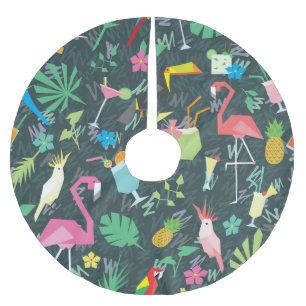 Tropical Birds Drinks: Vibrant Seamless. Brushed Polyester Tree Skirt