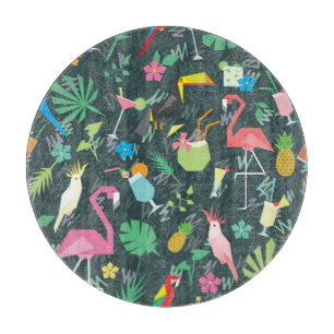 Tropical Birds Drinks: Vibrant Seamless. Cutting Board