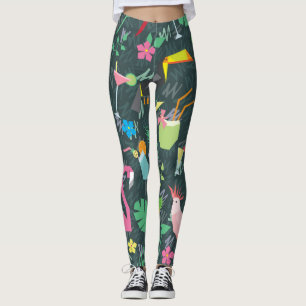 Tropical Birds Drinks: Vibrant Seamless. Leggings