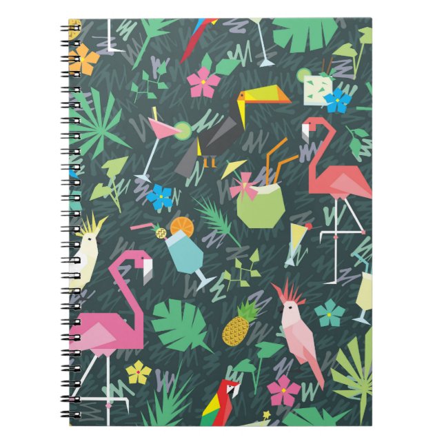 Tropical Birds Drinks: Vibrant Seamless. Notebook (Front)