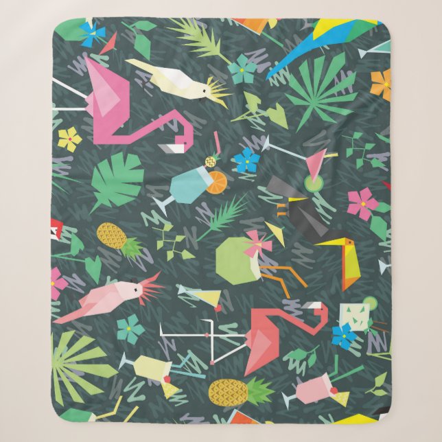 Tropical Birds Drinks: Vibrant Seamless. Sherpa Blanket (Front)