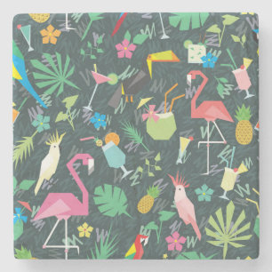Tropical Birds Drinks: Vibrant Seamless. Stone Coaster