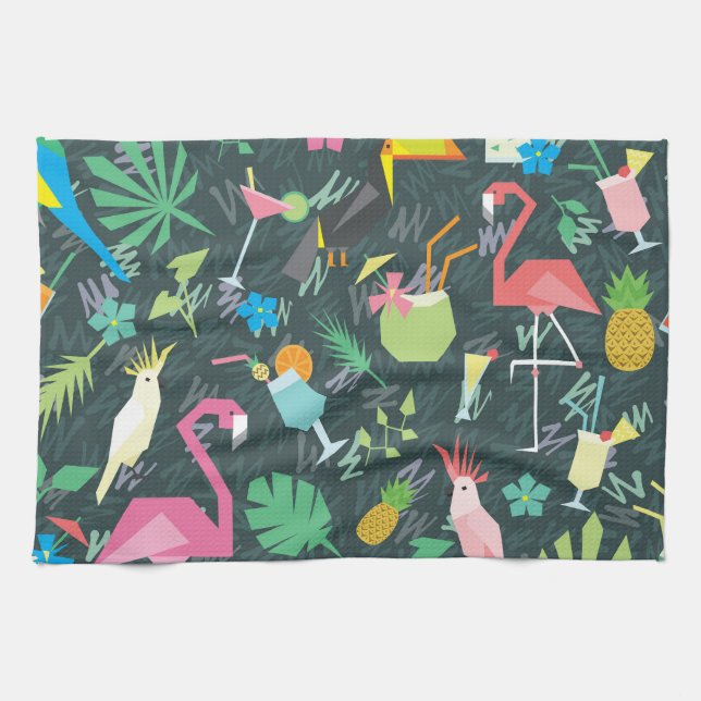 Tropical Birds Drinks: Vibrant Seamless. Tea Towel (Horizontal)
