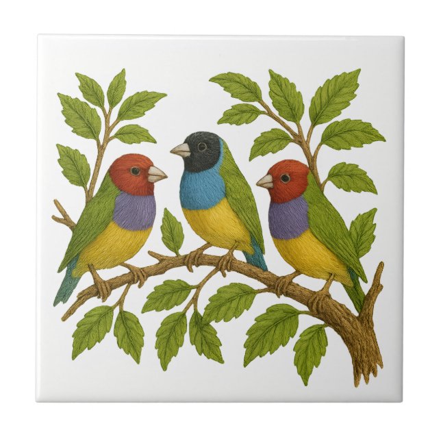 Tropical birds embroidery Ceramic Tile (Front)