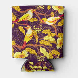 Tropical Birds Exotic Flowers Illustration Can Cooler
