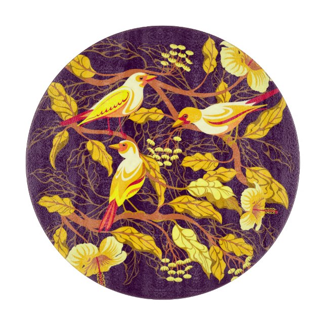 Tropical Birds Exotic Flowers Illustration Cutting Board (Front)