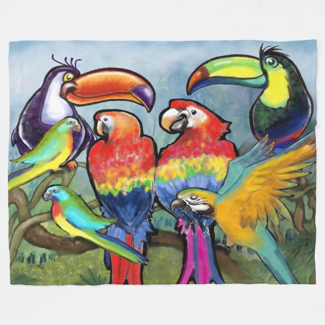 Tropical Birds Fleece Blanket (Front (Horizontal))