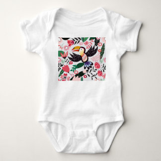 Tropical birds, floral doodle pattern. baby bodysuit