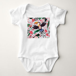 Tropical birds, floral doodle pattern. baby bodysuit