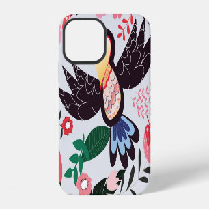 Tropical birds, floral doodle pattern. iPhone 12 case