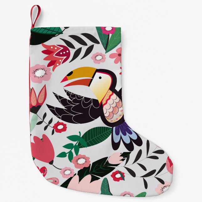 Tropical birds, floral doodle pattern. small christmas stocking (Front)