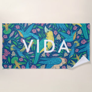 Tropical Birds & Flowers Colourful Pattern Beach Towel