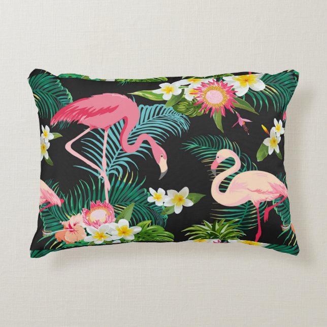 Tropical Birds Flowers Flamingo Watery Landscape Decorative Cushion (Front)