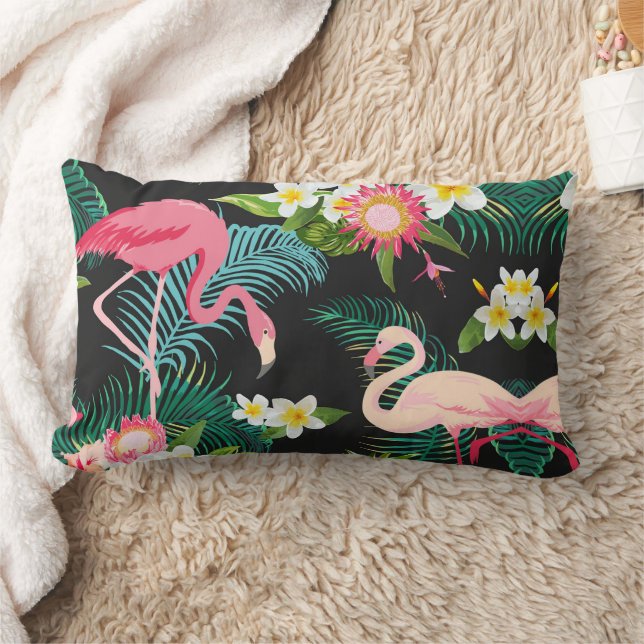 Tropical Birds Flowers Flamingo Watery Landscape Lumbar Cushion (Blanket)