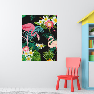 Tropical Birds Flowers Flamingo Watery Landscape Poster