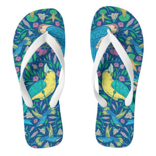 Tropical Birds & Flowers Illustration Pattern Jandals